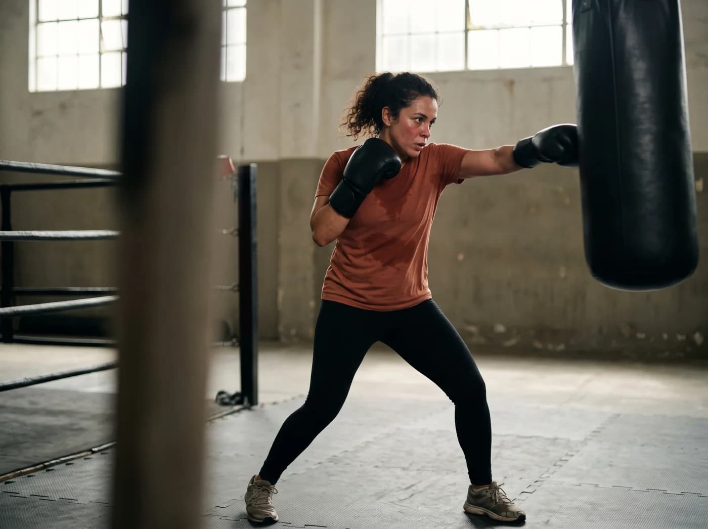 Cena ilustrativa de uma mulher treinando boxe em São Paulo
