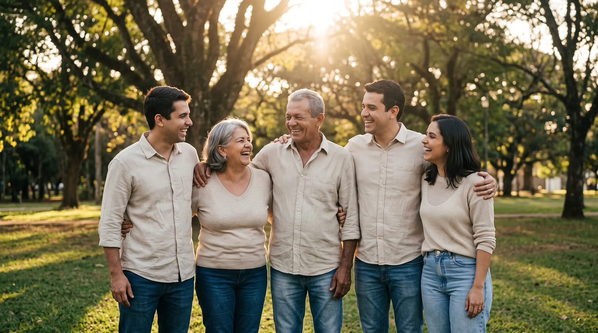 Família reunida ao ar livre em um momento de bem-estar